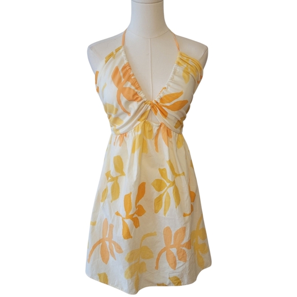 Zara Yellow Floral Halter Mini Sundress Size Medium - Picture 2 of 6